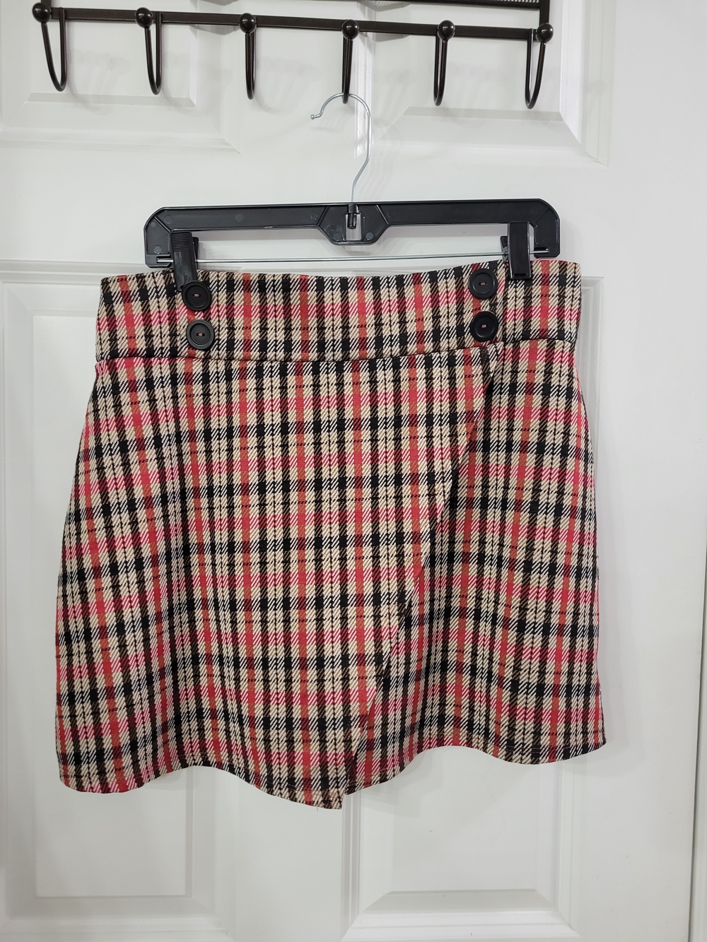 Plaid Mini Skort With Button Accent